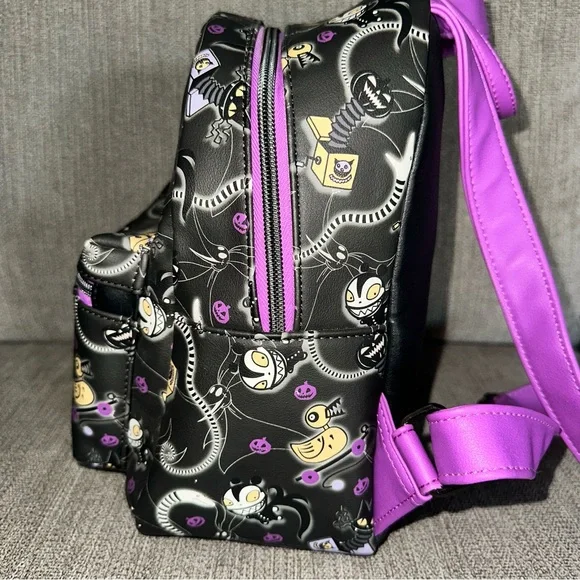 Disney The Nightmare Before Christmas Black Purple Yellow Mini Backpack - Picture 3 of 9